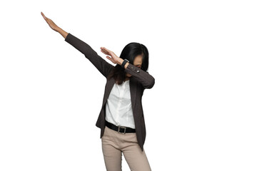 Beautiful Young Asian Businesswoman Dancing Cutout Isolated Background