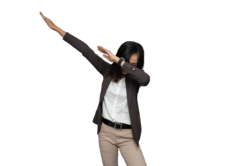 Beautiful Young Asian Businesswoman Dancing Cutout Isolated Background