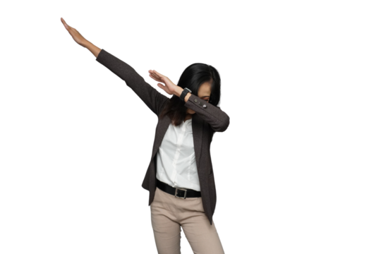 Beautiful Young Asian Businesswoman Dancing Cutout Isolated Background