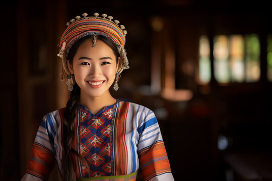 Smiling Tribal Woman in Traditional Ethnic Attire