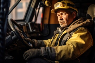 Obraz premium The driver mechanic checks the condition and performance of industrial excavator components before working on open coal.