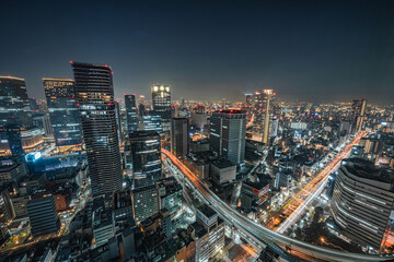 Obraz premium 大阪梅田の美しい夜景 ～西梅田から南側～【大阪夜景】
