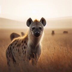 hyena on the desert animal background for social media - obrazy, fototapety, plakaty