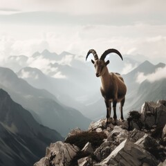 Naklejka na ściany i meble mountain goat in the mountains animal background for social media