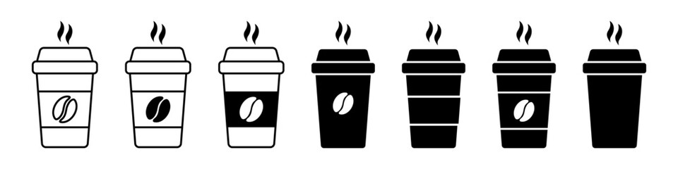 Hot coffee cup vector icon. Paper coffee cup icon isolated on white background. - obrazy, fototapety, plakaty