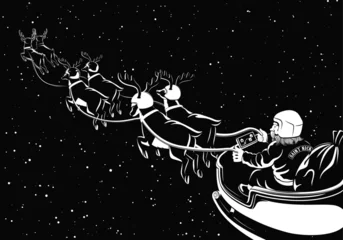 Fotobehang Biker Santa on his sleigh at night © CarrieAnne