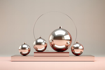 minimalist 3d render style Christmas baubles still life
