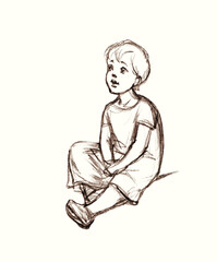Pencil drawing. Small ancient child