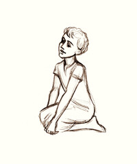 Pencil drawing. Small ancient child