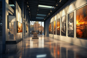 Fototapeta na wymiar Art gallery displaying various pictures on its walls
