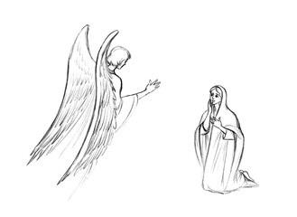 Pencil drawing. The angel Gabriel appeared to Mary