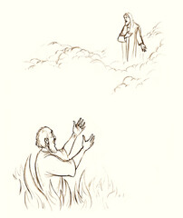 Pencil drawing. Bible story. The rich man in hell