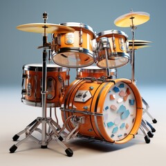 a drum set with a blue background