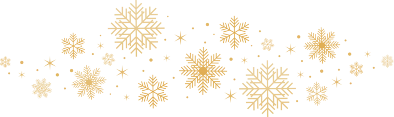 Fotobehang Gold snowflakes and stars on transparent background. Snowflakes and stars banner. New year illustration EPS 10 © The Best Stocker