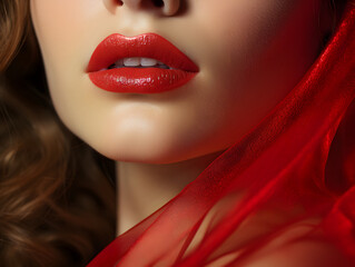 Attractive moisturized red lips - detailed shot for beauty industry