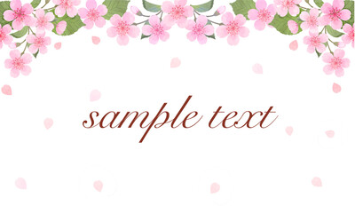 水彩で描いた桜吹雪のフレーム(文字あり)