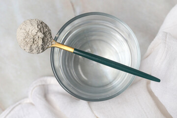 Dietary supplement for health and beauty - collagen, vitamins, biotin or protein powder in spoon	