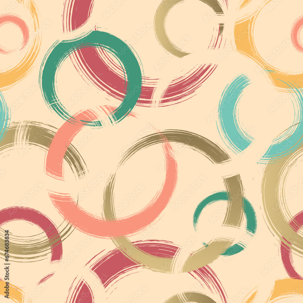 Poster art circle seamless pattern. repeating abstract circles background. random grunge round. brush strok