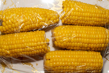 Closeup view of a boiled corn on the cob	