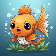 Fototapeta na wymiar Cute Goldfish Lionhead Swimming , Cartoon Graphic Design, Background Hd For Designer