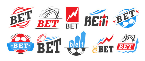 Bet logo bookmaker sport betting gambling game lottery playing design template set vector flat
