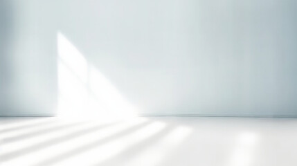 Minimal white room interior with incident light from window. Copy space. Generative AI