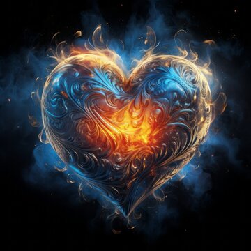 a heart with flames and smoke