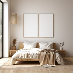 bedroom interior design,2 frame mockup,frames for wall art,3d