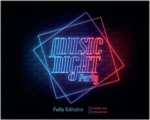 Music night party neon club logo sign editable text font