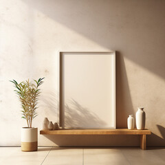 single wooden frame mockup,3d render,natural interior