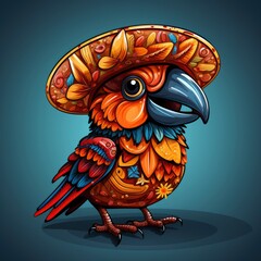 Cute Parrot Bird Dancing With Sombrero Hat , Cartoon Graphic Design, Background Hd For Designer