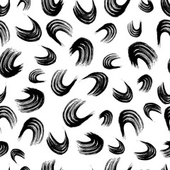 Seamless pattern with black wavy grunge brush strokes