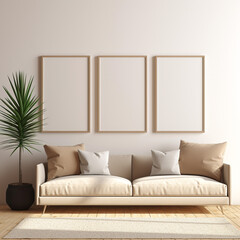 living room interior design,3 frame mockup,frames for wall art,3d