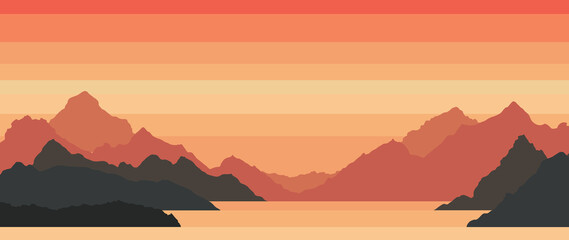 sunset at moutain canyon vector illustration good for wallpaper, backdrop, banner, background, tourism design and design template