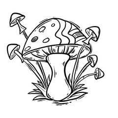 mushroom family sketch ink