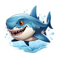 Obraz premium Cute Shark Swimming , Cartoon Graphic Design, Background Hd For Designer