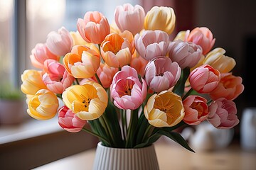 closeup of a exquisite tulips in a lavish bouquet