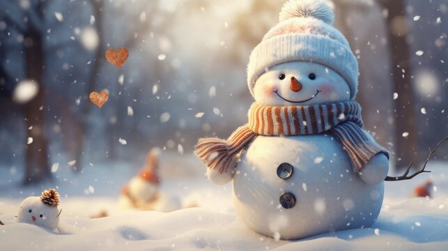 cute snowman on the snow decoration