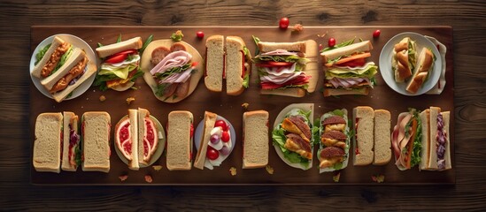 sandwiches served on a wooden dining table