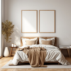 bedroom interior design,2 frame mockup,frames for wall art,3d