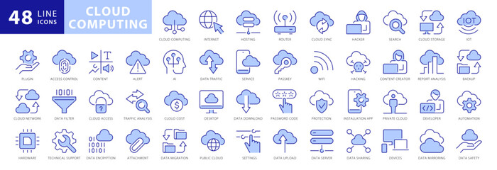 Cloud computing Blue Icon Set - Concepts and Devices connected to the 