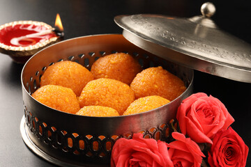 Indian Sweet Motichoor laddoo Also Know as Bundi Laddu or Motichur Laddoo Are Made of Very Small Gram Flour Balls or Boondis Which Are Deep Fried