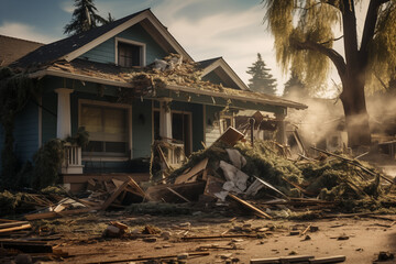 the house after the hurricane - obrazy, fototapety, plakaty