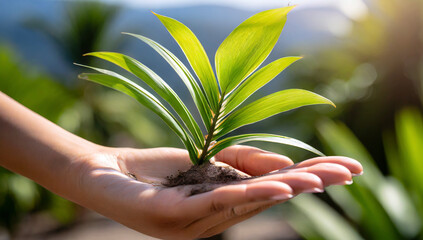 Small sapling in the palm ready to be planted