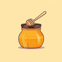 Illustration of honey pot isolated on plain color background. 2D minimalistic flat image.