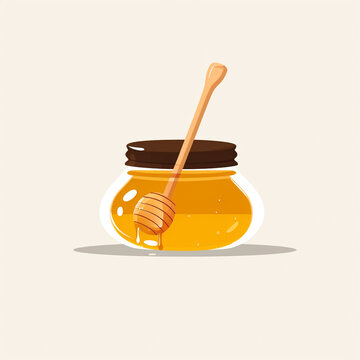 Illustration of honey pot isolated on plain color background. 2D minimalistic flat image.