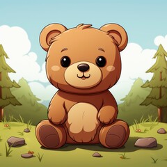 Naklejka premium Cute Teddy Bear Sitting , Cartoon Graphic Design, Background Hd For Designer
