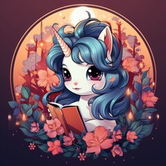 Cute Unicorn Reading Book , Cartoon Graphic Design, Background Hd For Designer