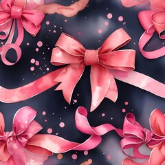 Seamless pattern Pink ribbon with water color 