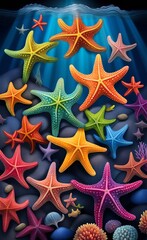 Abstract background with multicolored starfish. .AI